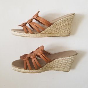 Nine West N-Alula Tan Leather Espadrille Sandal Slip-On Wedge (Size 9.5)